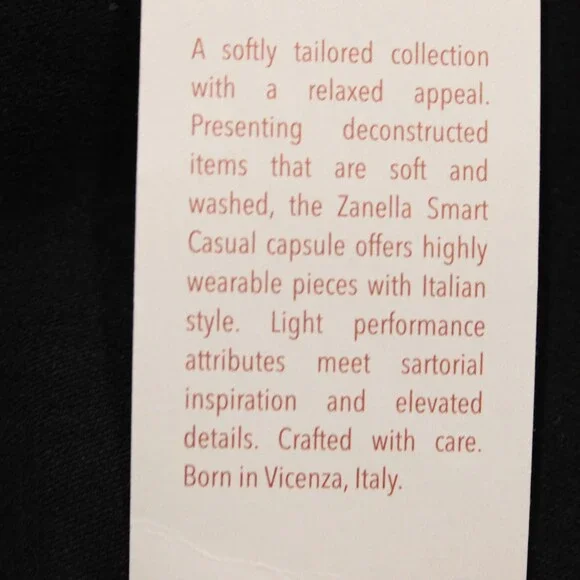 Zanella NWT Chinos / Casual Pants Size 36 US Parker In Solid Black Cotton Blend